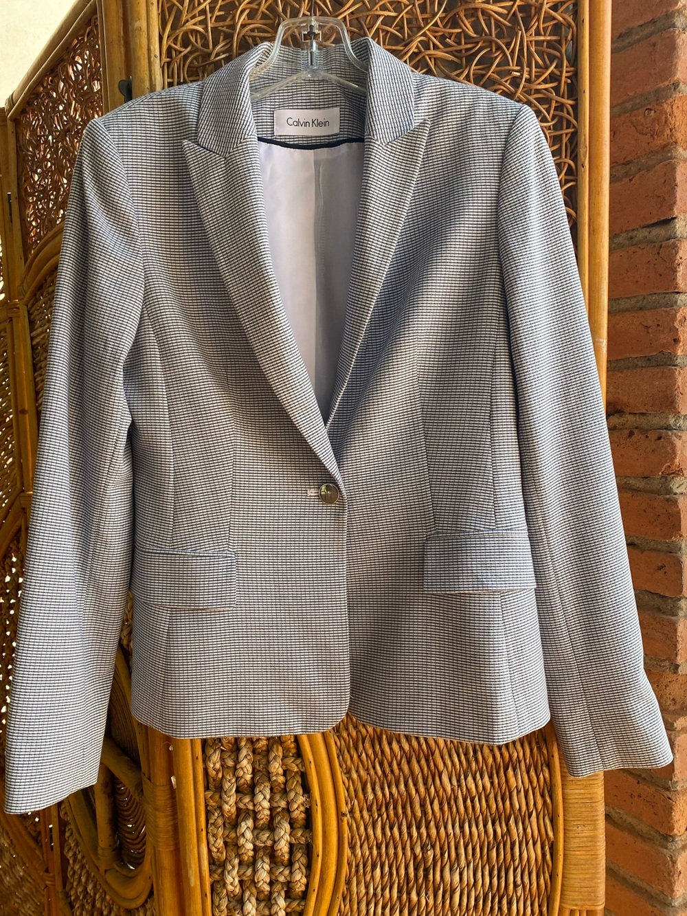 Calvin Klein Light Gray Micro-Check Single-Button Blazer